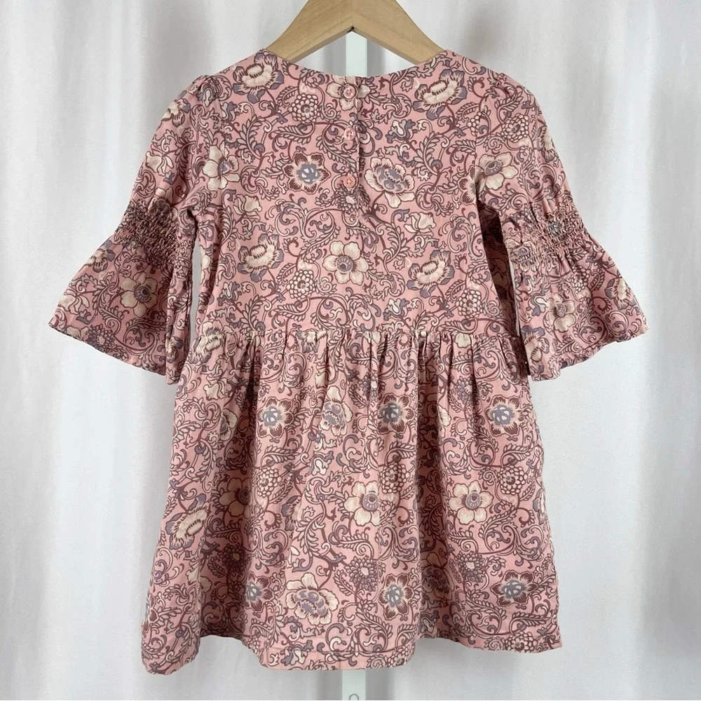 GAP 3T Smocked Floral Bell Sleeve Boho Cottagecore Retro Dress Flutter Sleeve